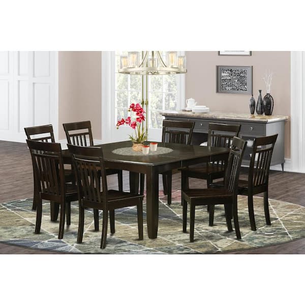 East West Furniture 9-Piece Square Cappuccino Finish Solid Wood Top Dining Table with 8-Chairs with Lattice Back