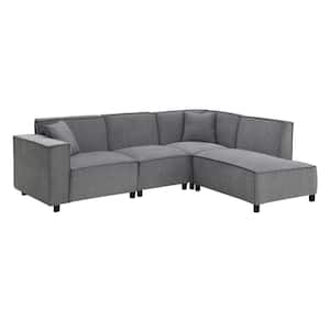 Modern Minimalist Style 97 in. W L-Shaped Chenille Sectional Sofa in. Gray with 2 Pillows