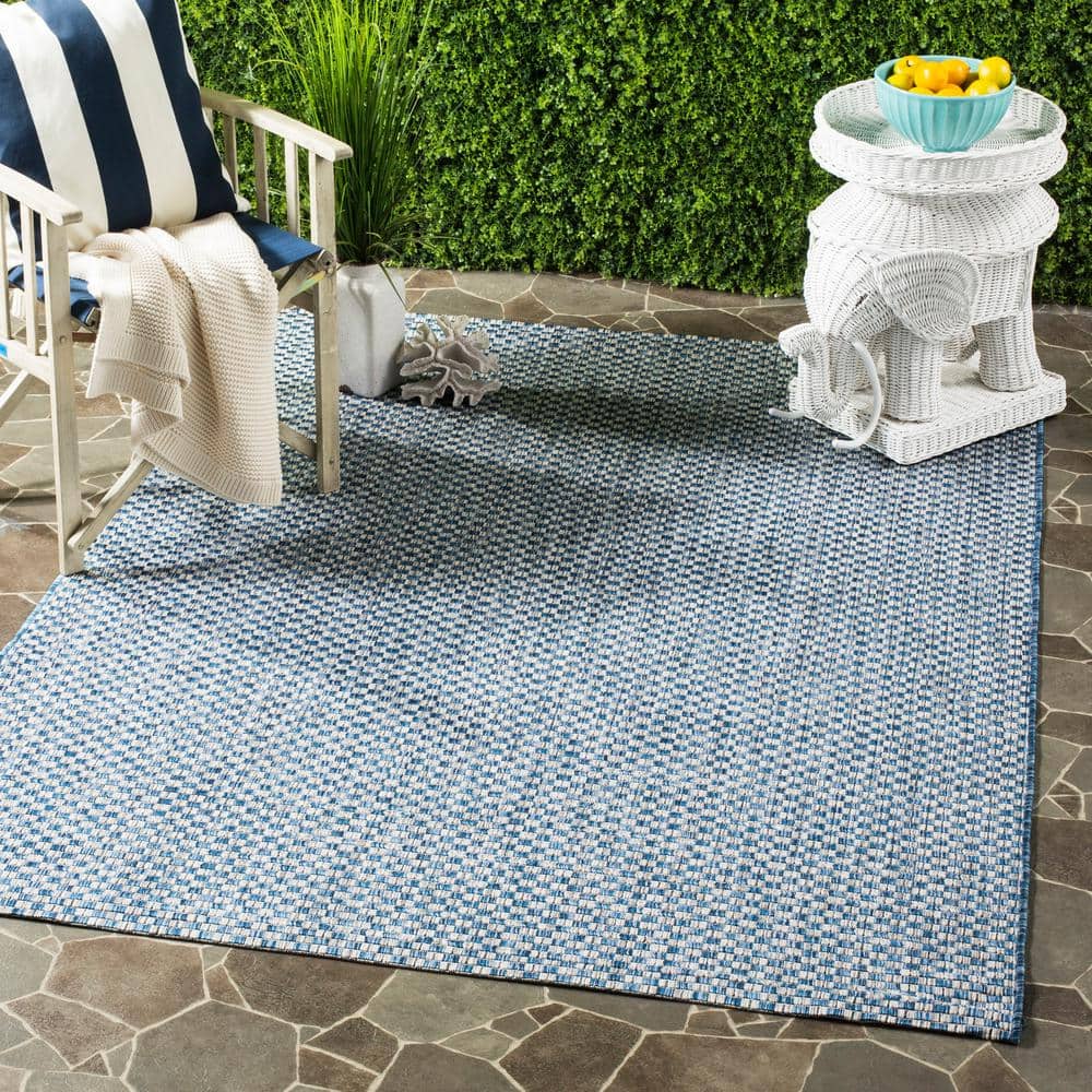 Safavieh Blue and Light Grey Square Outdoor Area Rug