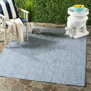 Courtyard Blue/Light Gray 7 ft. x 7 ft. Square Solid Indoor/Outdoor Patio  Area Rug