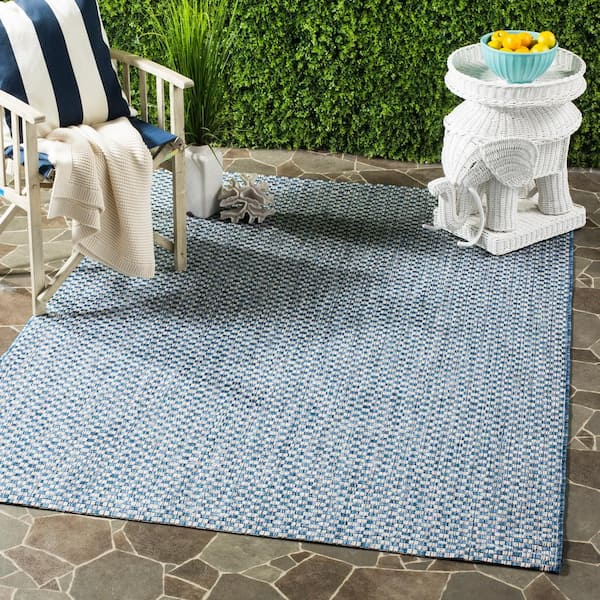 Courtyard Blue/Light Gray 7 ft. x 7 ft. Square Solid Indoor/Outdoor Patio  Area Rug