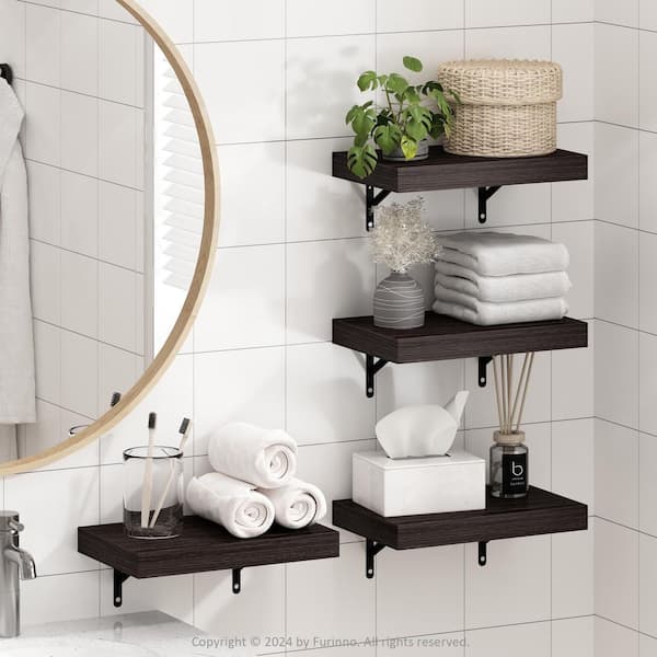Furinno Tanna 1.65 in. Tall Tobacco Oak Wood Wall Mounted Bookcase (Set of 4)