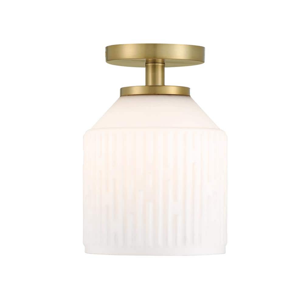 Ele Sculptural Glass Shade Semi-Flush Light in Brushed Gold