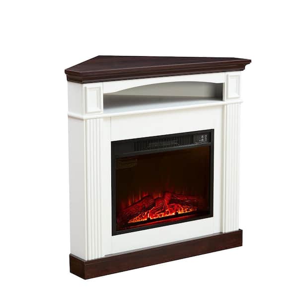 36.2 in. Freestanding Wood Corner Electric Fireplace TV Stand with LED Flame Timer Remote Corner in Brown