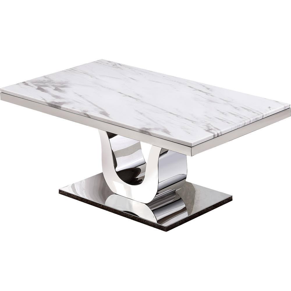 White Marble Top and Stainless Steel Base Rectangular Coffee Table