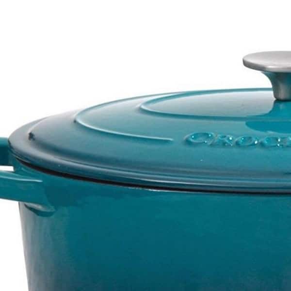 Crock-pot Artisan 2 Piece 5 Quarts Enameled Cast Iron Dutch Oven in Aqua Blue