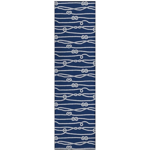 Harpswell Blue 2 ft. 3 in. x 7 ft. 6 in. Geometric Indoor/Outdoor Area Rug