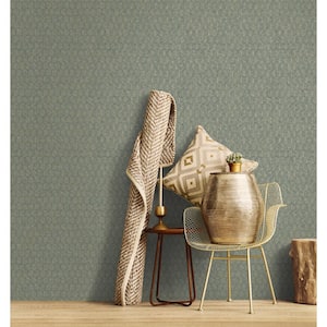 Lustre Collection Green Geometric Arch Metallic Finish Paper on Non-woven Non-pasted Wallpaper Roll