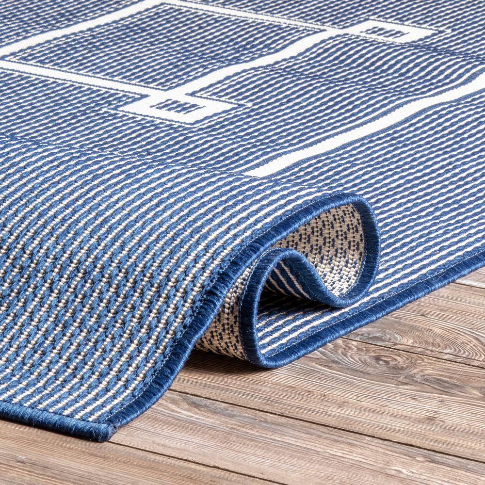 Blue Geometric Synthetic Indoor/Outdoor Patio Area Rug