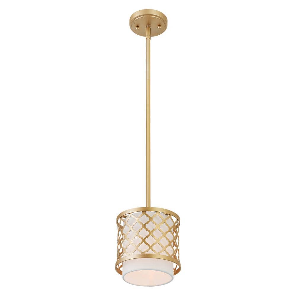 Arabesque Soft Gold Mini Pendant with Off-White Fabric Shade