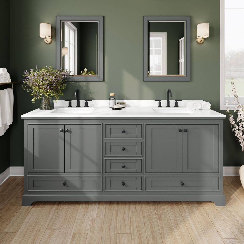 Deborah 80 in. W x 22 in. D x 35 in. H Double Bath Vanity in Dark Gray with White Quartz Top and 24 in. Mirrors price history on PriceWatchPro
