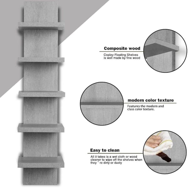 7.2 in W x 5.5 in D Gray 5 Tier Decorative Wall Shelf Storage 7.2 in W x 5.5 in D Gray 5 Tier Decorative Wall Shelf Storage