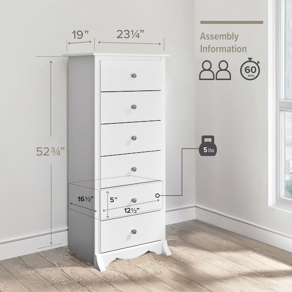 Prepac Monterey Tall 6 Drawer Chest White