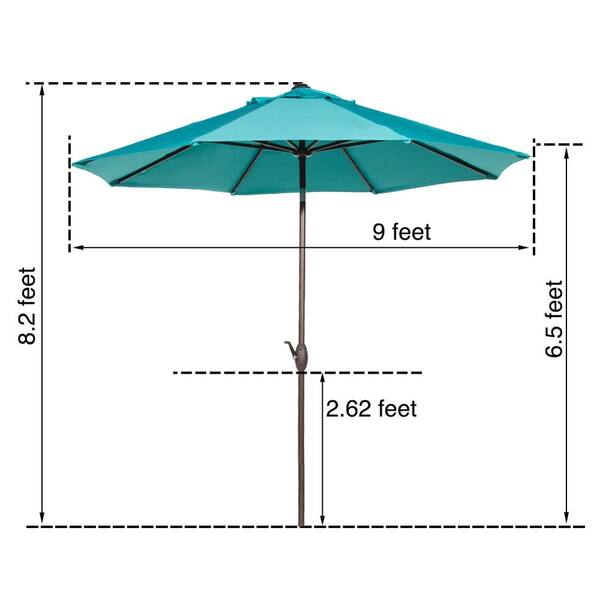 9" Sunbrella Umbrella Fabric Aluminum Patio Auto Tilt And Crank 8 Ribs Turquoise 
