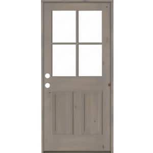 32 in. x 80 in. Knotty Alder Right-Hand/Inswing 4-Lite Clear Glass Grey Stain Wood Prehung Front Door