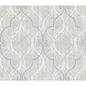 Corsica Metallic Silver, Pearl, and Light Grey Ogee Paper Strippable Roll (Covers 60.75 sq. ft.)