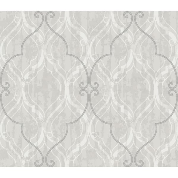 Seabrook Designs Corsica Metallic Silver, Pearl, and Light Grey Ogee Paper Strippable Roll (Covers 60.75 sq. ft.)