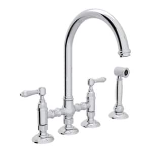 Double Handle Bridge Kitchen Faucet in Polished Chrome