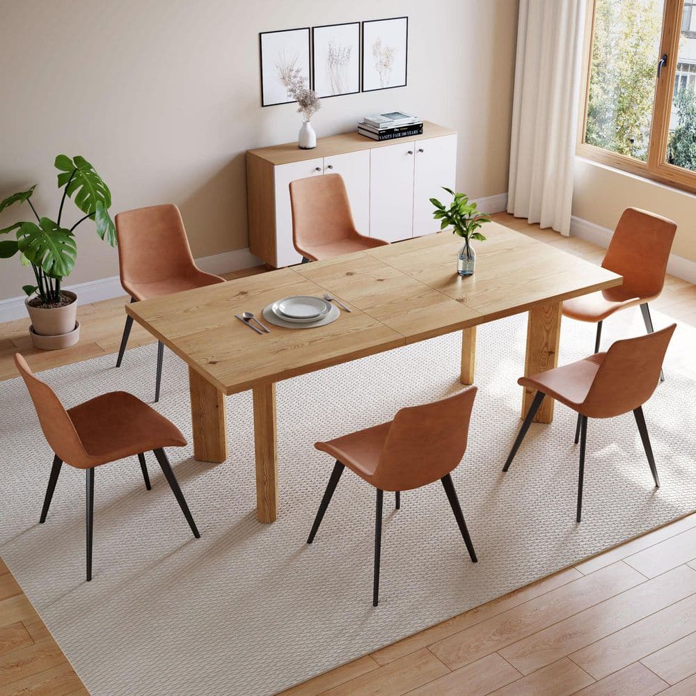 Go Janel GOJANE Modern 7-Piece Extendable Rectangle Oak MDF Top Dining Room Set ...
