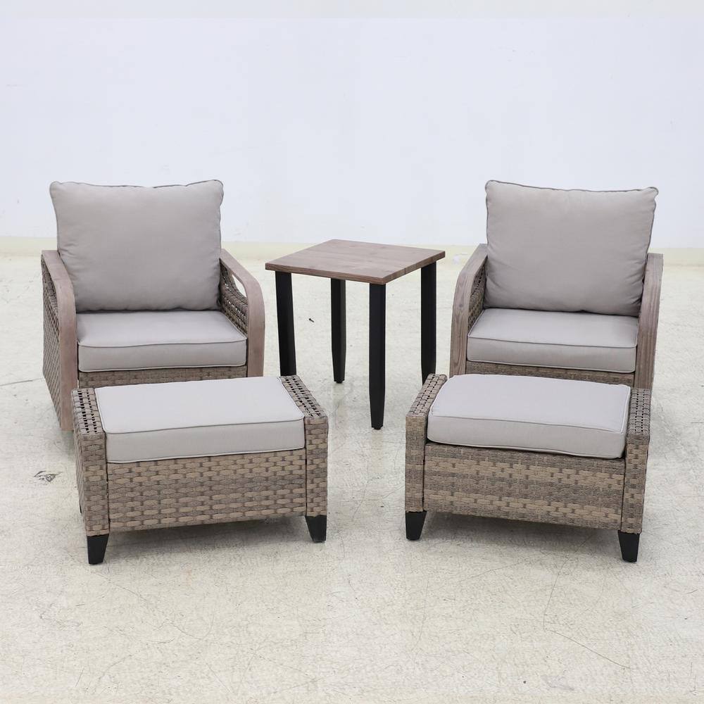 COOS BAY 5-Piece Brown Wicker Outdoor Patio Conversation Set Swivel ...