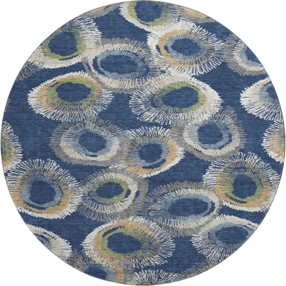 Mayfield Premium Machine Washable Abstract AMF2278 Navy 8 ft. x 8 ft. Round Rug price history on PriceWatchPro
