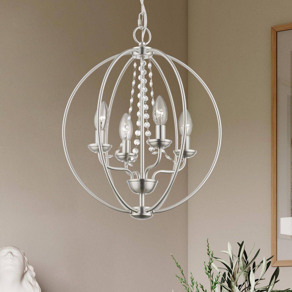 Arabella Brushed Nickel and Crystal 4-Light Chandelier