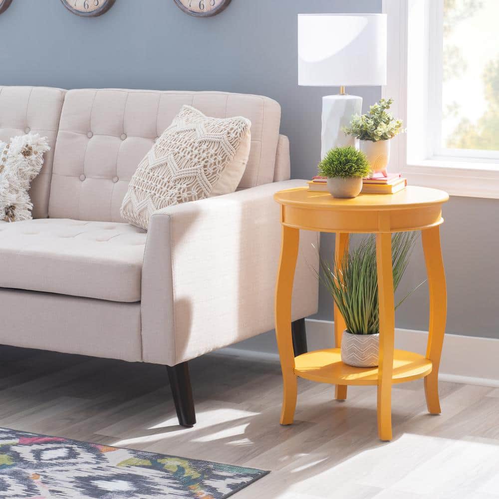 Justine 18 in. Hazelnut Round Wood Side End Table with Shelf - thumbnail 8