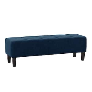 Rosewell Navy Blue Fabric Button-Tufted Accent Bench