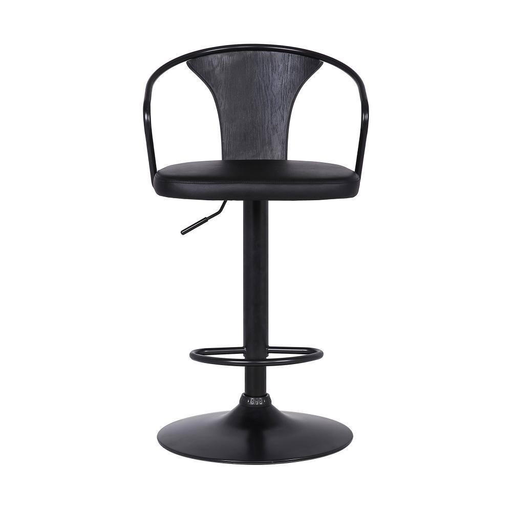 Elevate 19'' Black Leather and Wood Adjustable Swivel Barstool