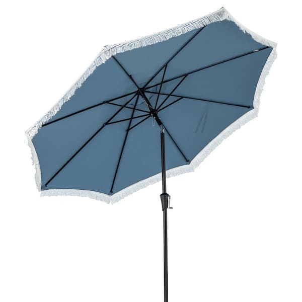 ANGELES HOME 9 ft. Metal Tilt Patio Umbrella in Navy with Sun-Protective Canopy for Patio Garden Pool