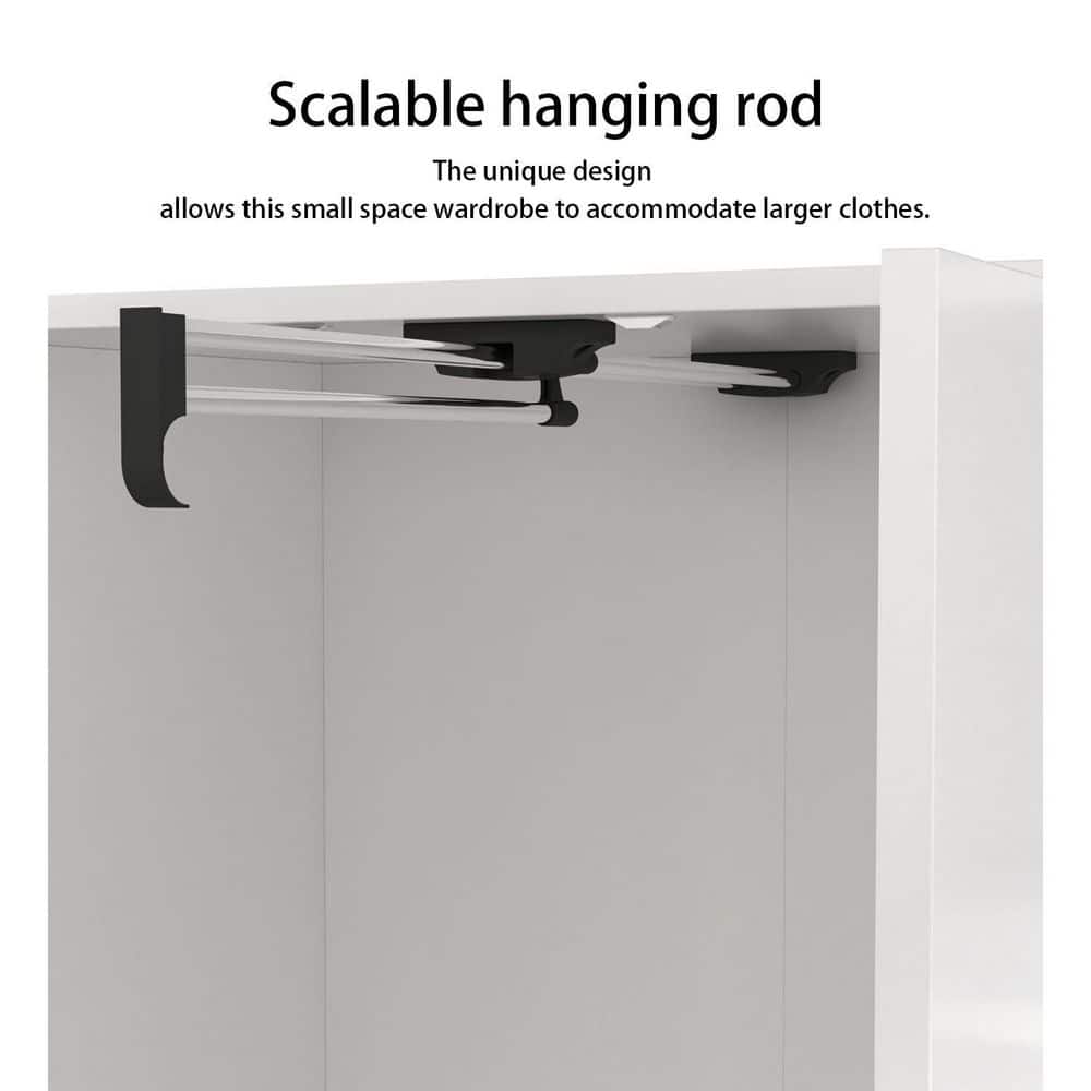 White Wood Armoires Wardrobe W/Mirror, Pulling Hanging Rod, Drawers and Shelves( 15.8 in. D x 35.5 in. W x 70.8 in. H) - thumbnail 7