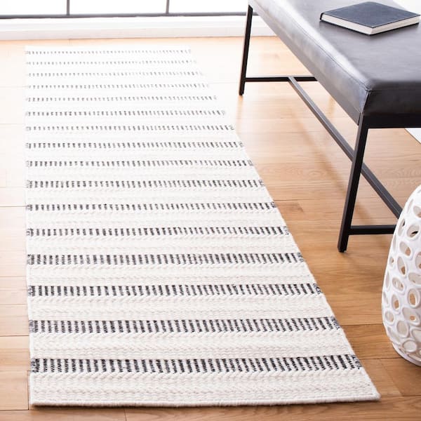 Vermont Black/Ivory 2 ft. x 8 ft. Striped Chevron Runner Rug