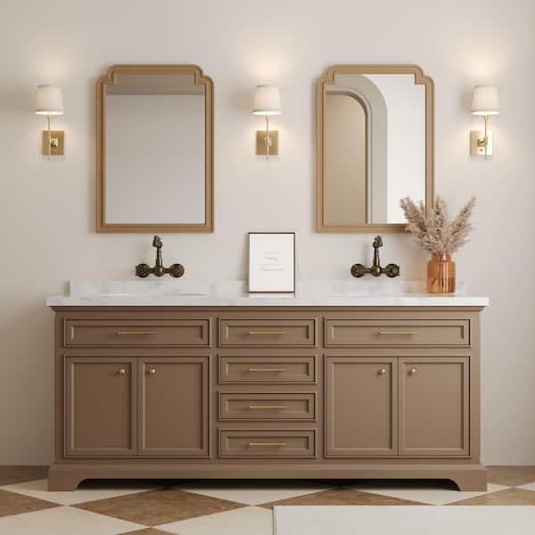 EVERSTEIN Double Handle Wall Mounted Bathroom Faucet in Antique