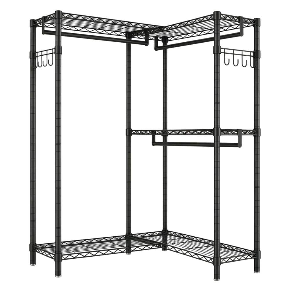 Avex 58 in. W x 76 in. H Black Metal L Shaped/I Shaped Clothes Rack with 3 Hanging Rods & 2 Side Hooks price history on PriceWatchPro