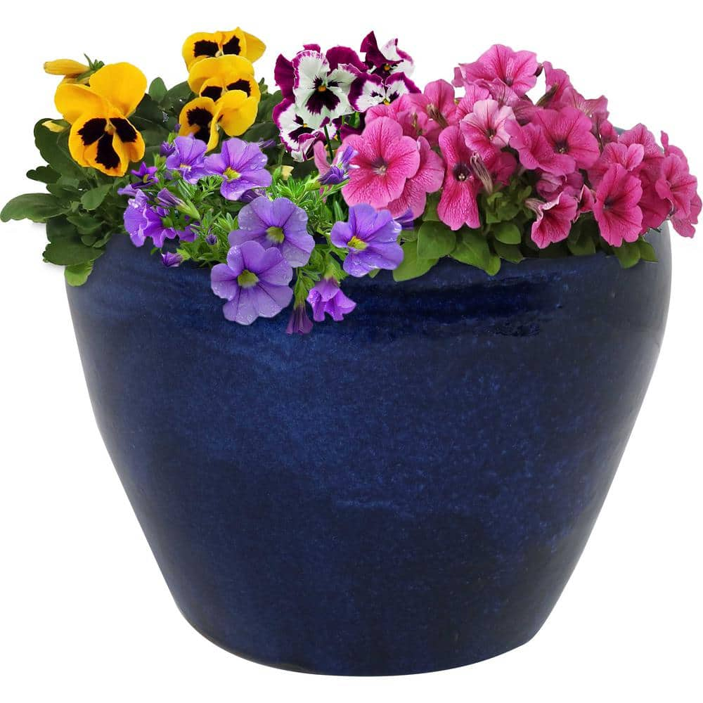 Textured Planter, Flower Pot Set on sale of 2, Indoor or Outdoor Planter for Home or Garden, Blue and Beige, Natural Pot, 2 pcs