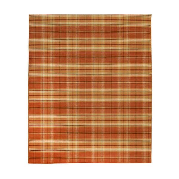 Orange 10 ft. x 14 ft. Hand Knotted Wool Traditional Plaid Rug Area Rug