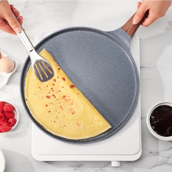 1 qt Nonstick Cast Aluminum Crepe Pan Swiss Granite Coating Pancake Flat Skillet Tawa Griddle Induction Compatible