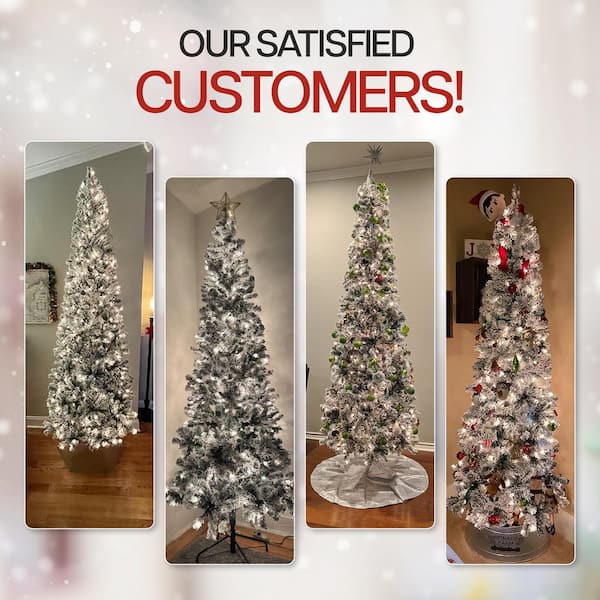 VEIKOUS 7.5-ft Pine Pre-lit Flocked Artificial Christmas Tree with LED  Lights in the Artificial Christmas Trees department at