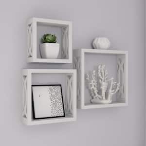 Decorative Floating Open Sided Cube Wall Shelves in White (Set of 3)