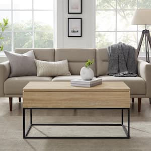 Contemporary 40 in. Natural Rectangle Wood Lift-Top Coffee Table with Storage