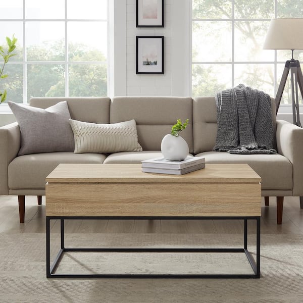 Welwick Designs Contemporary 40 in. Natural Rectangle Wood Lift-Top Coffee Table with Storage