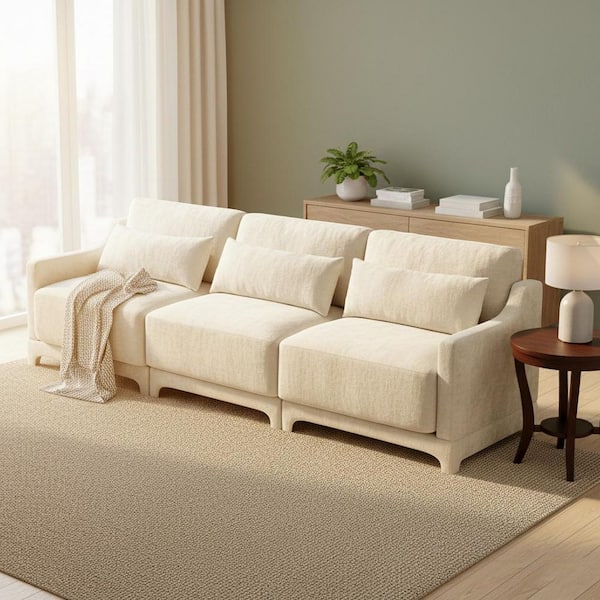 WBKZMS 105.9 in. Straight Arm 3-Piece Chenille Modular Sectional Sofa with Comfort and 3-Seater in Ivory White