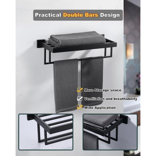 20 in. Wall Mounted Double Towel Bar in Matte Black