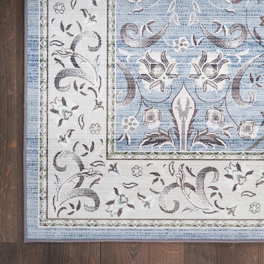 Vintage Blue Floral Flatweave Runner Rug with Non-Skid Backing