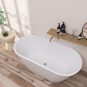 55 in. x 27 1/2 in. Oval Adjustable Soaking Bathtub with Integrated Slotted Overflow and Chrome Pop-Up Drain in White
