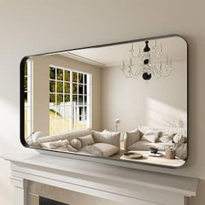 52 in. W x 30 in. H Rectangular Aluminum Framed Modern Black Rounded Wall Mirror