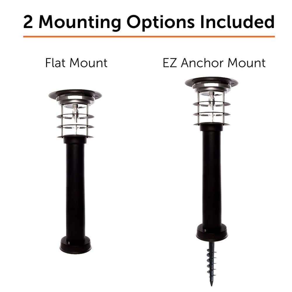Black Stainless Steel LED Solar Pathway Bollard Lights, Set of 2