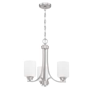 Bolden 3-Light Brushed Nickel Finish with White Glass Transitional Chandelier for Kitchen/Dining/Foyer No Bulbs Included
