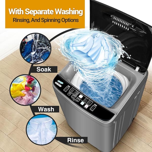 1.38 cu. ft. 17.7 lbs. Full-Automatic Top Load Washer, Smart Washing Machine with Drain Pump, 10 Wash Programs in Grey