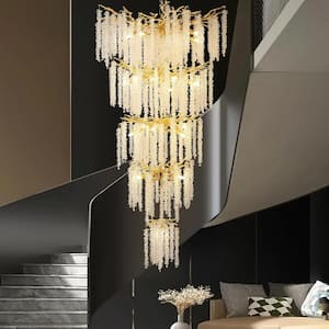 28-Lights Gold Luxury Crystal Chandelier for Dining Room, Living Room, Kitchen Island-No Bulbs Included